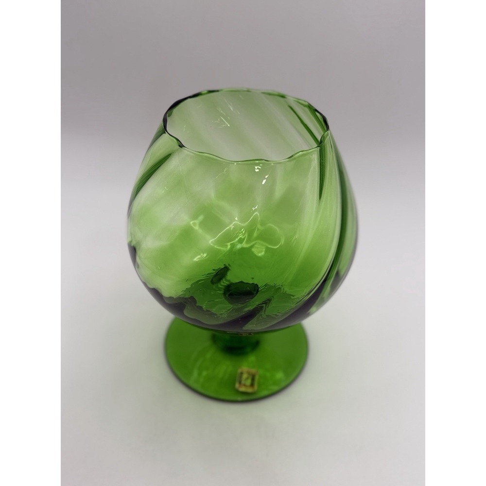 Vintage Peedee Green Empoli Glass Brandy Snifter Vase MCM Hand Blown Italy 7"